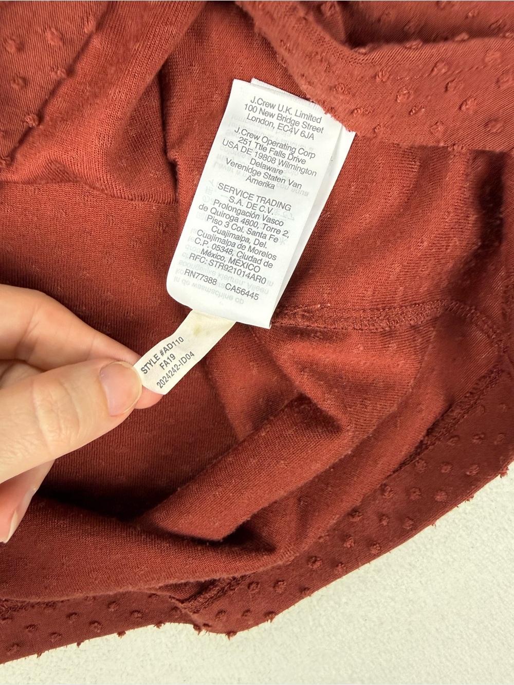 Madewell Texture and Thread Textured Ruffle Neck Top 1/2 Sleeve Rust - Picture 9 of 9